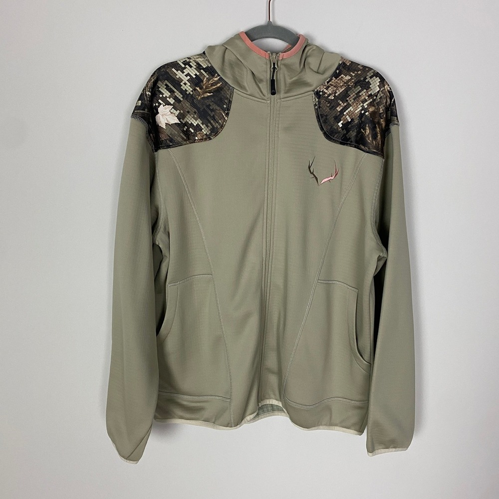 Black Antler Womens Camo Full Zip Waffle Hoodie Jacket Tan XL Hunting Deer